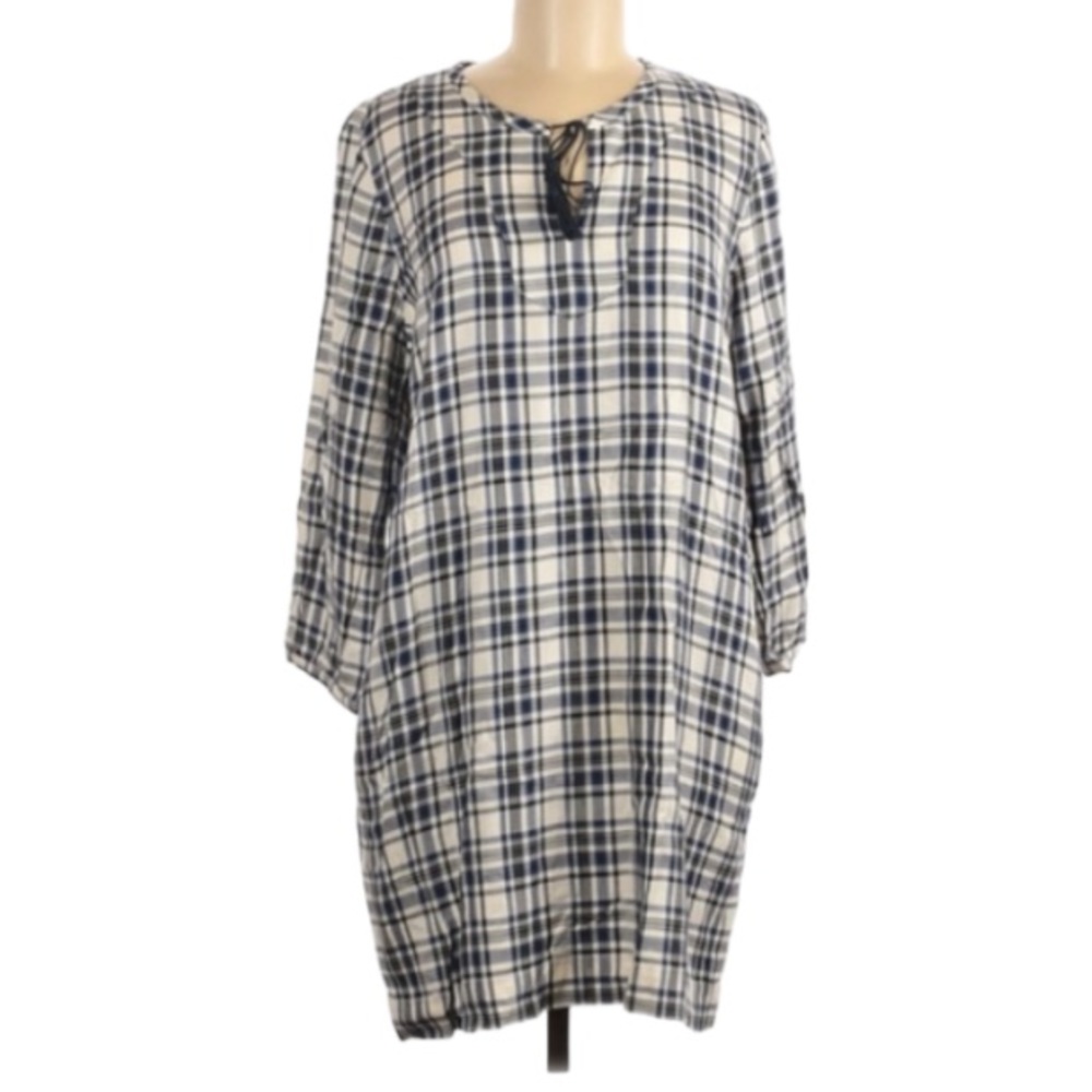 Madewell Blue Beige Plaid Tunic Dress